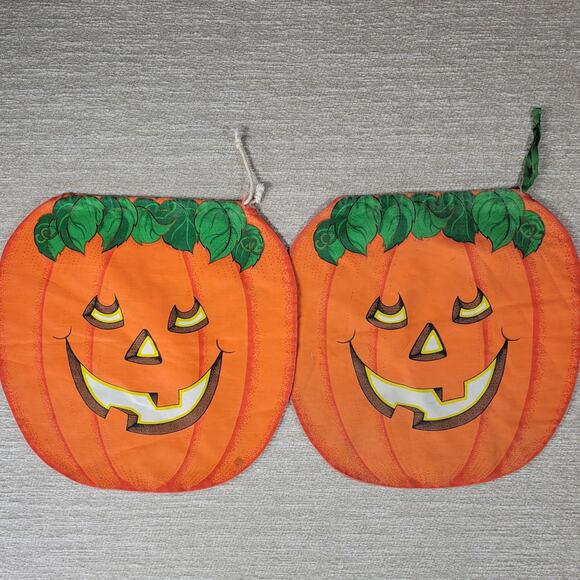 VTG Handmade Trick or Treat Bag Drawstring 15" Orange Black Cat Halloween Candy - Picture 6 of 14